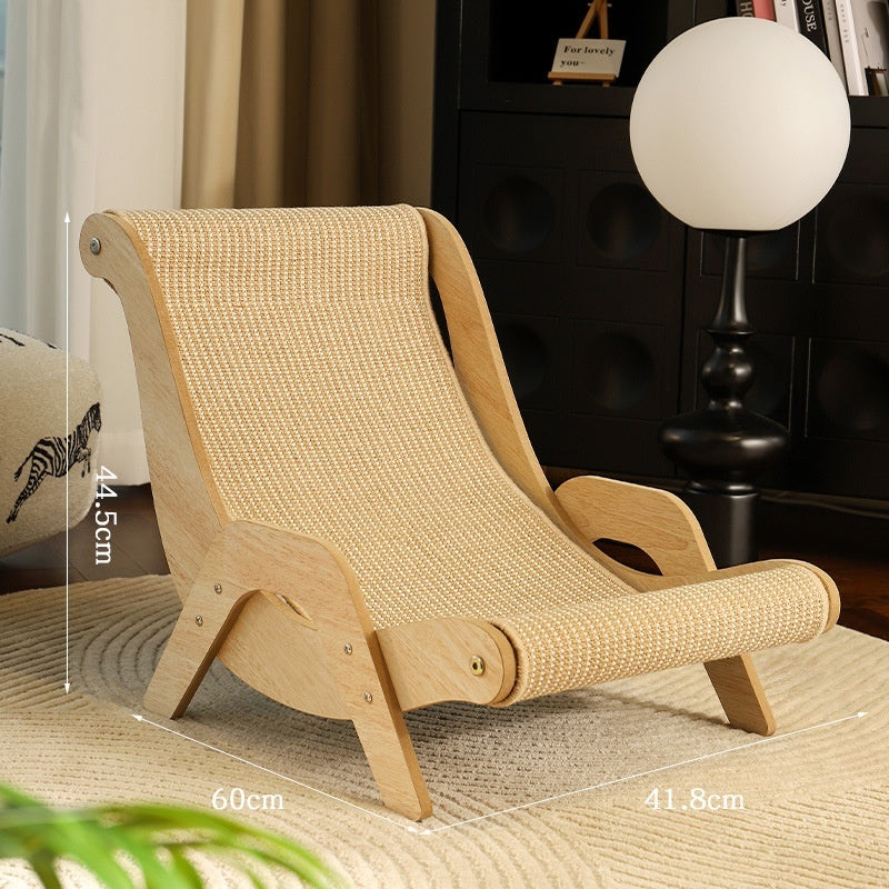 Beige lounge chair with woven backrest in a room setting