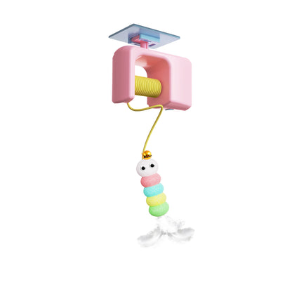 Toy with a pink base and colorful beads on a white background