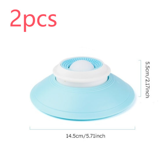 Light blue pet cone with white base and measurements on a white background