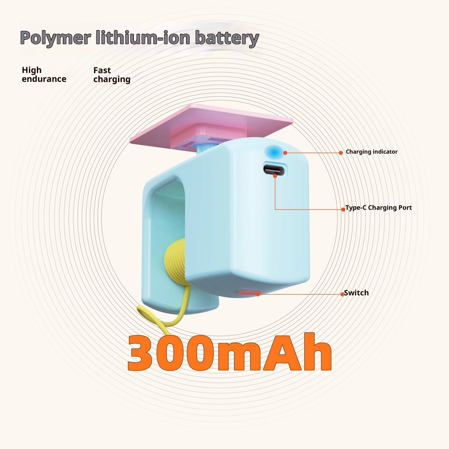 Illustration of a polymer lithium-ion battery with features labeled on a white background