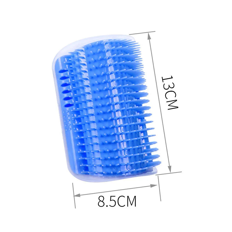 Blue plastic comb with measurements on a white background