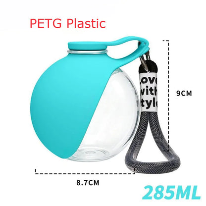 Small Dog Water Bottle 285ML Stainless Steel/PETG Convenient Dog Drink Dispenser Puppy Travel Portable Water Bowl