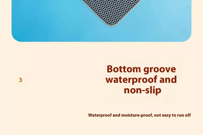 Text on a beige background with a blue rectangular object featuring a honeycomb pattern.
