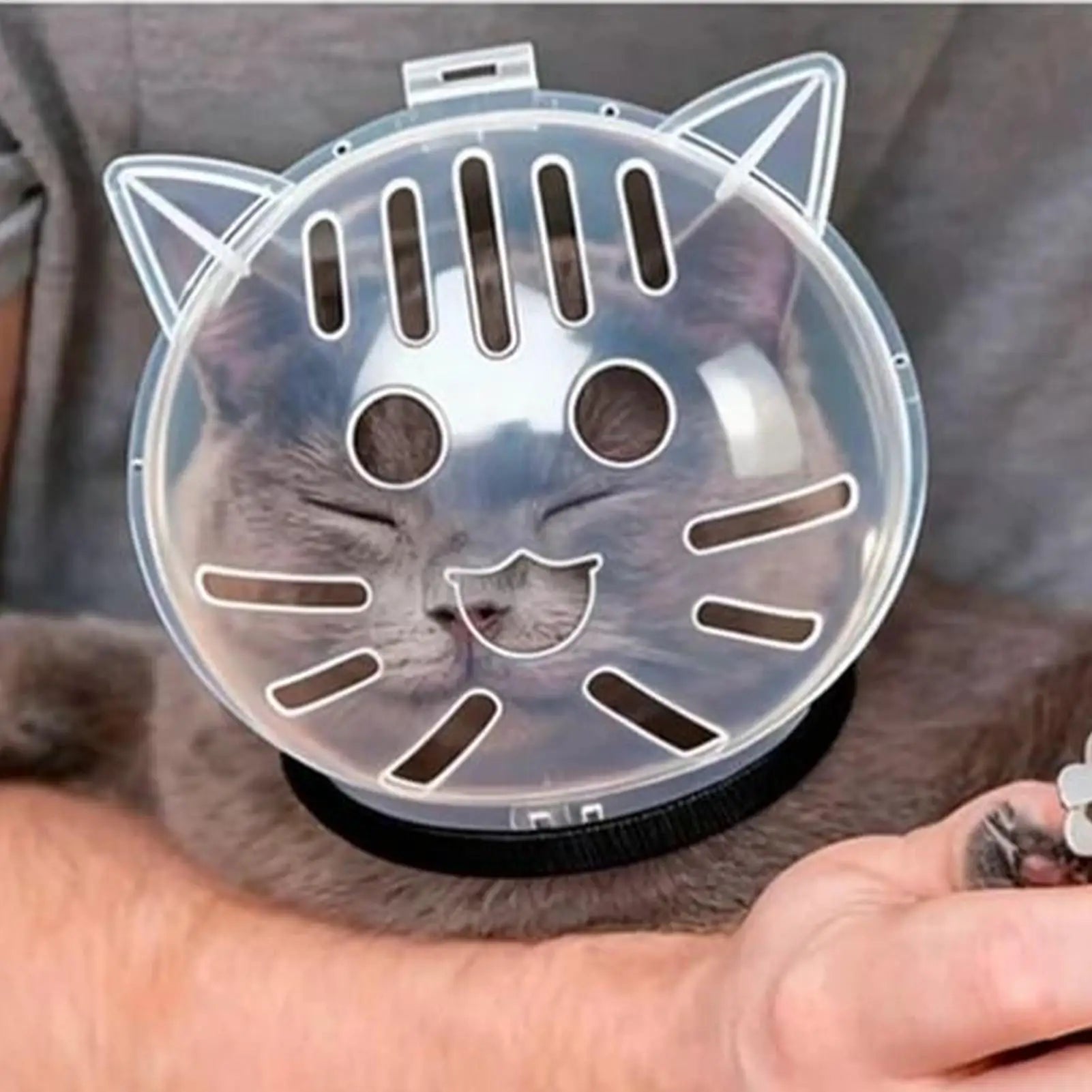 Breathable cat grooming muzzle mask with transparent anti-bite protective hood for safe bathing, nail trimming, grooming, and vet visits.