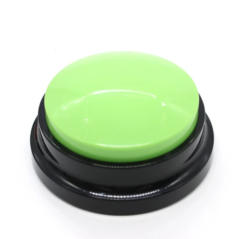 Green button with black base on a white background