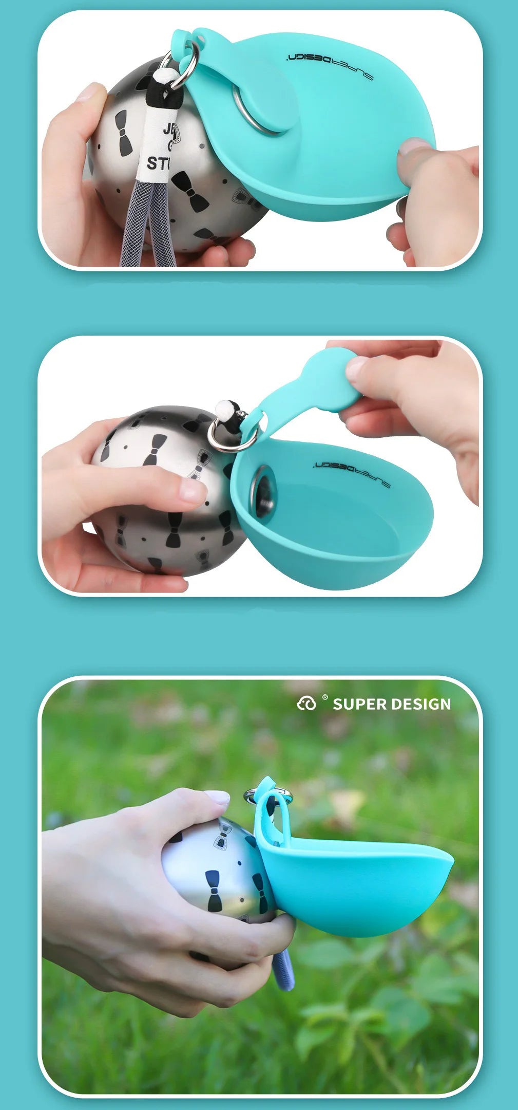 Small Dog Water Bottle 285ML Stainless Steel/PETG Convenient Dog Drink Dispenser Puppy Travel Portable Water Bowl