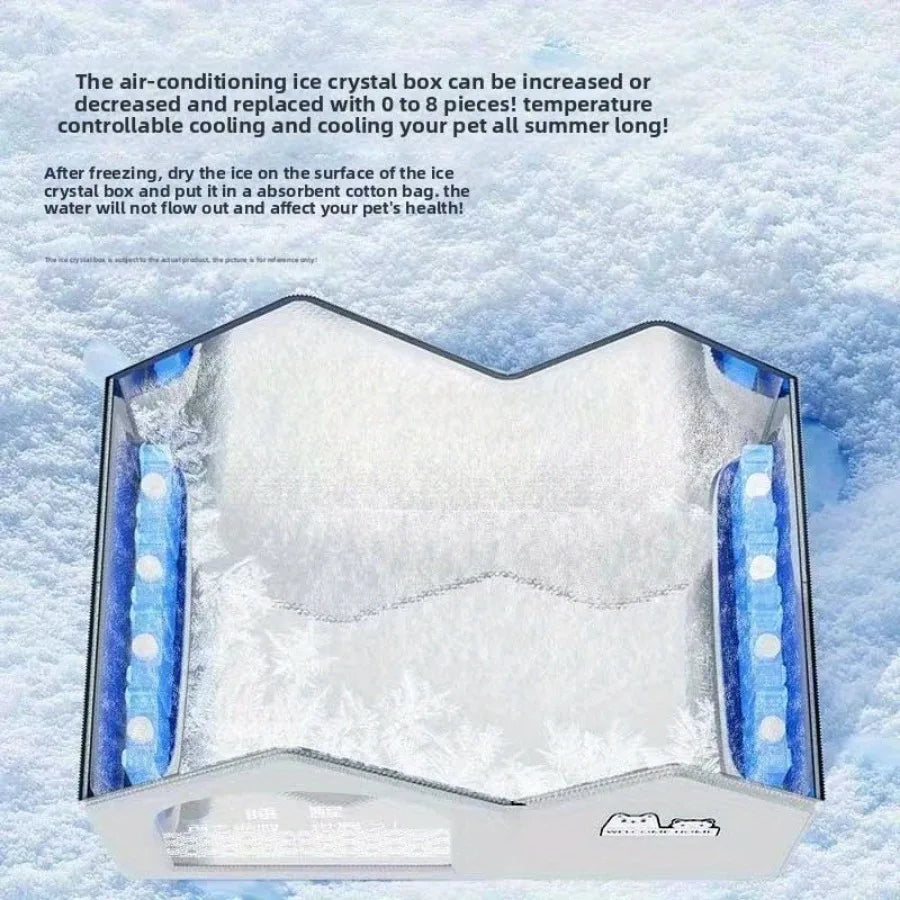 Ice crystal box for temperature control with text on a snowy background