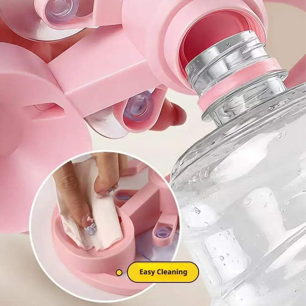 Pink nail drill with clear nail polish and cleaning tool, labeled 'Easy Cleaning'.