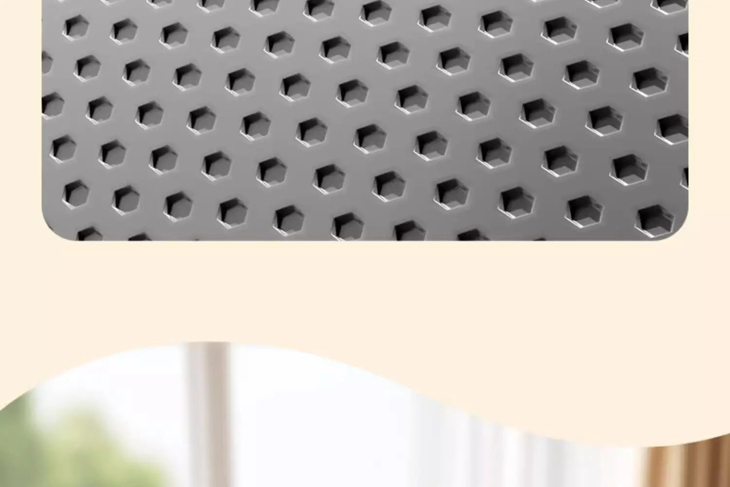 Metallic honeycomb panel on a beige background