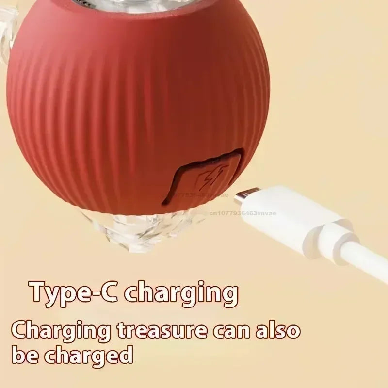Red charging treasure device with Type-C cable on a beige background