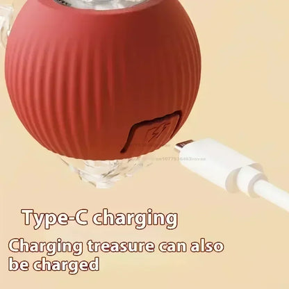 Red charging treasure device with Type-C cable on a beige background