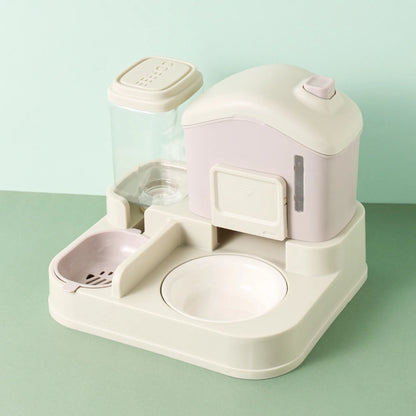 Pet feeding and water station on a green background