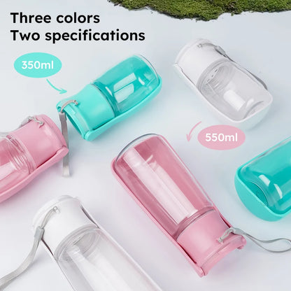 Set of colorful water bottles with capacities labeled on a light background
