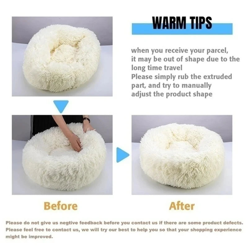 Instructions for reshaping a fluffy white product with text on a gray background