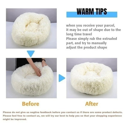 Instructions for reshaping a fluffy white product with text on a gray background