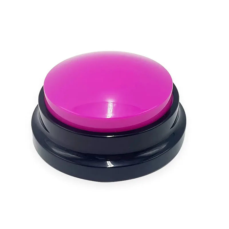 Large pink button with a black base on a white background
