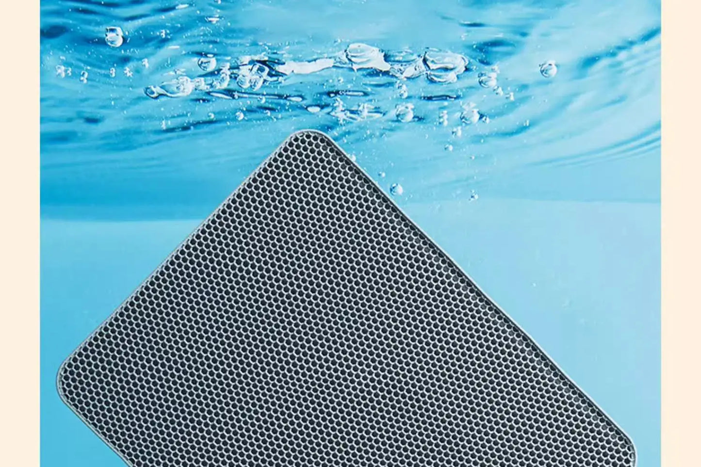 Black honeycomb filter submerged in water with bubbles