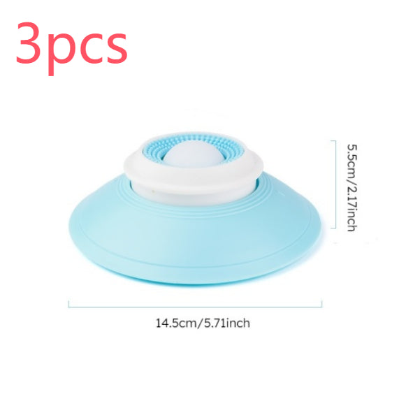 Light blue pet cone with white base and measurements on a white background