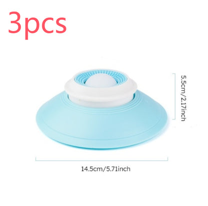 Light blue pet cone with white base and measurements on a white background