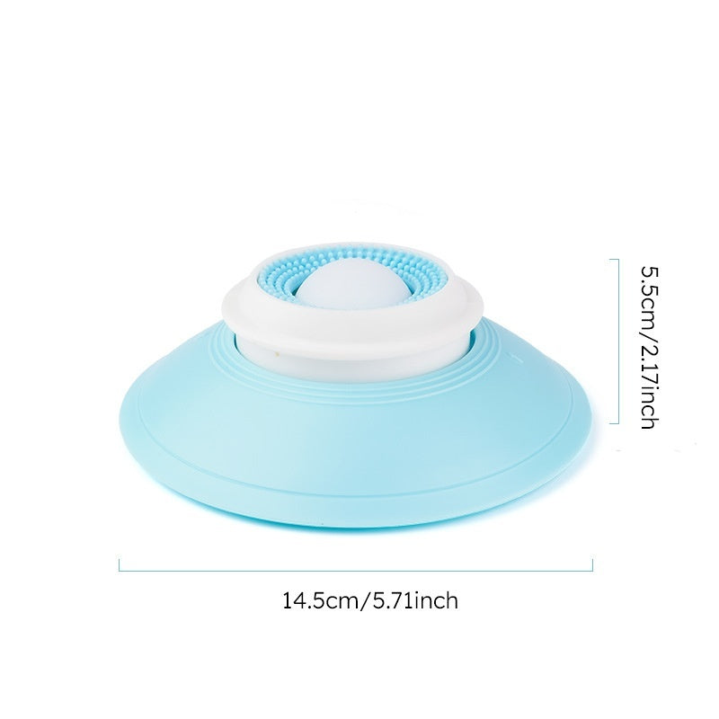Light blue and white pet cone with measurements on a white background