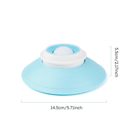 Light blue and white pet cone with measurements on a white background