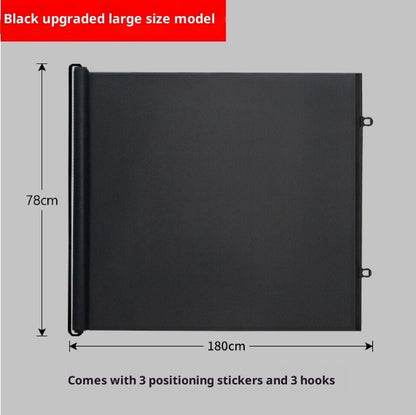 Black screen with dimensions and additional features on a gray background