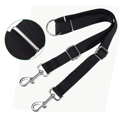 Black dog leash with metal clips on a white background