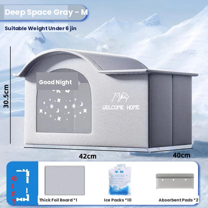 Deep Space Gray Medium dome pet house with star-moon window, 42x40x30.5cm, includes foil board, ice packs, and absorbent pads as free gifts
