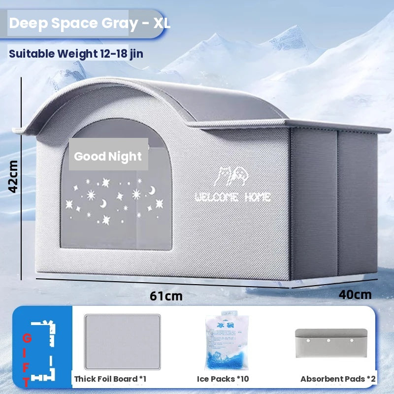 Deep Space Gray XL dome pet house with star-moon window, 61x40x42cm, includes foil board, ice packs, and absorbent pads as free gifts
